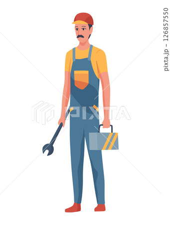 Oil gas worker. Oil industry, engineers in workwear. Oil industry extraction and refinery production. Vector cartoon illustration 126857550