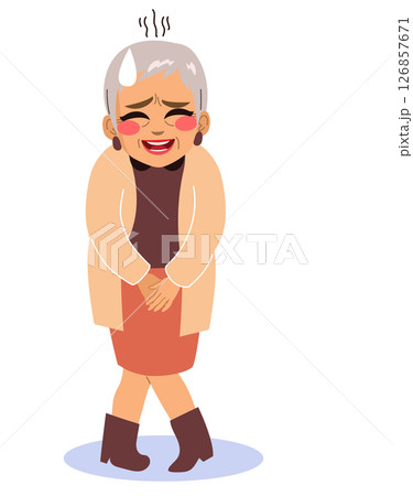Embarrassed Senior Woman Urination Problem Cartoon Vector Illustration 126857671