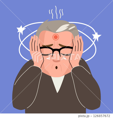 Dizzy Senior Man Migraine Cartoon Vector Illustration 126857672