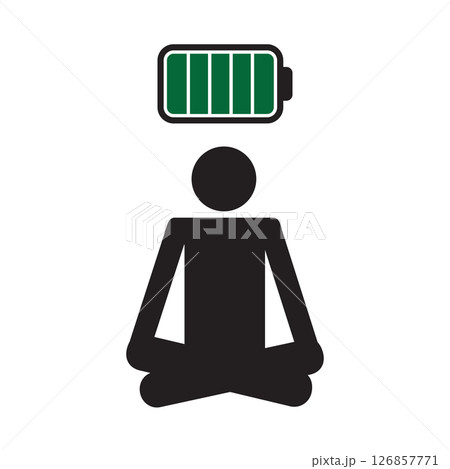 meditating person with fully charged battery pictogram isolated vector illustration 126857771
