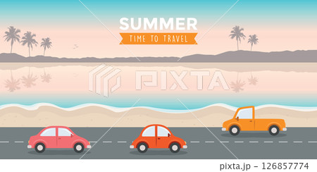 cars driving on the road at the beach vector illustration 126857774