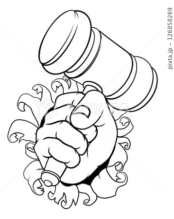 Auctioneer Judge Hand Holding Wooden Hammer Gavel 126858269