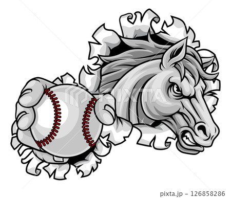 Horse Mustang Stallion Baseball Sports Team Mascot 126858286