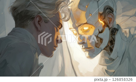 Human and Robot Connection in a Futuristic and Artistic Setting Human and Robot Connection in a Futuristic and Artistic Setting 126858326