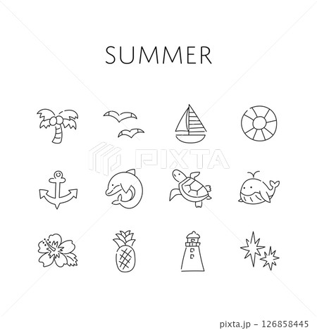 夏の手描きイラストセット 126858445