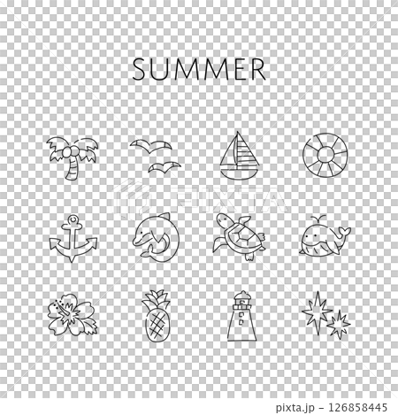 夏の手描きイラストセット 126858445