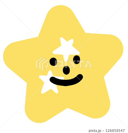 Illustration of smiling star png for decoration, cartoon character, comic, mascot, sky elements, plush toy, kid doll, sticker, cute patch, badge, brooch, shirt print, icon, logo, tattoo 126858547