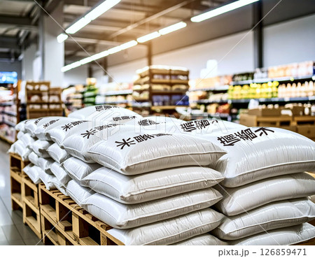 スーパーに並んだ大量入荷された政府備蓄米 スーパーに並んだ大量入荷された政府備蓄米 126859471