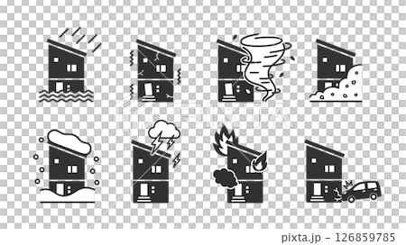 災害　被害　家のシルエットイラストセット 126859785