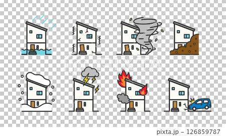 災害　被害　家のイラストセット 126859787