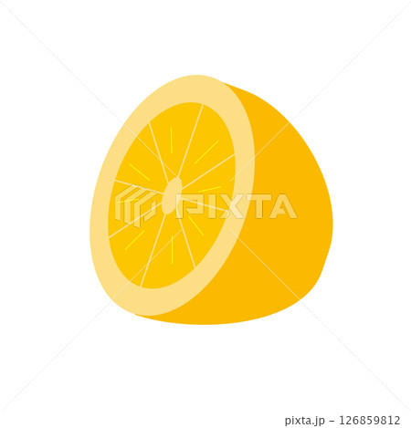 Fresh yellow lemon half. Vector illustration in flat style. Suitable for menu design, textiles, tableware and packaging. 126859812