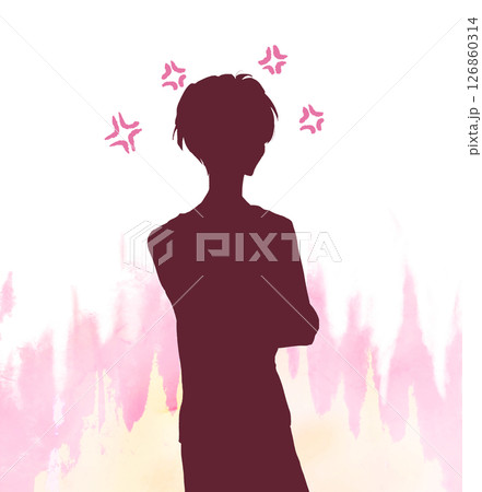 怒っている男性　炎　影絵 126860314