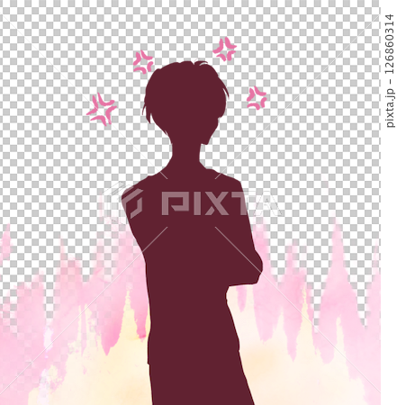 怒っている男性　炎　影絵 126860314