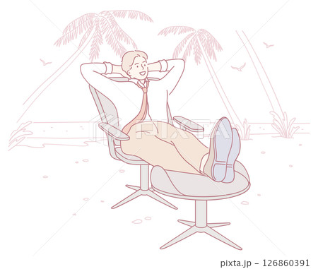 Discover the Relaxed Businessman Who is Enjoying Beautiful Beach Vibes and True Serenity 126860391