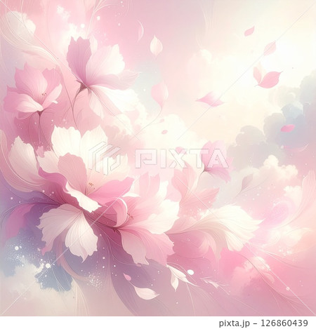 薄ピンク色の花弁が舞う背景イラスト 126860439