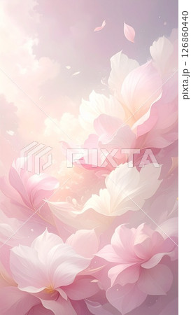 薄ピンク色の花弁が舞う背景イラスト 126860440