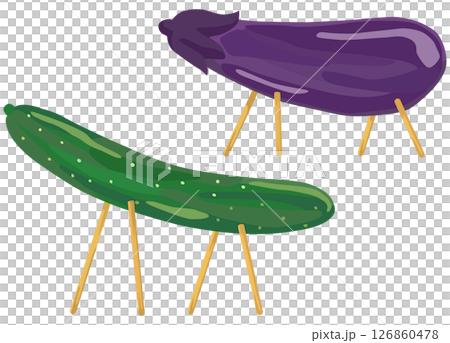 精霊馬と精霊牛のイラストセット ベクター素材 精霊馬と精霊牛のイラストセット ベクター素材 126860478