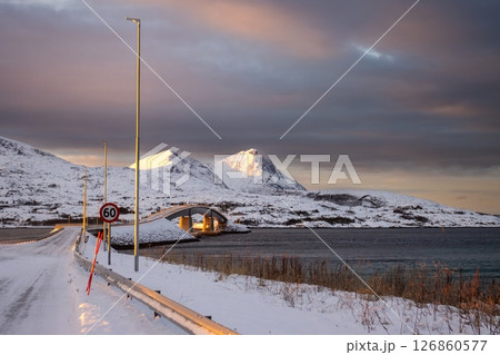 Landscape with a bridge, Tjeldevika, Norway 126860577