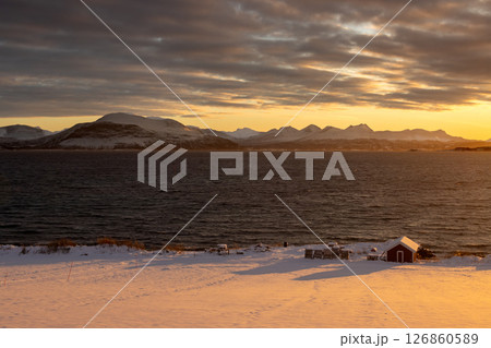 Nature with snow in the sunrise, Norway 126860589