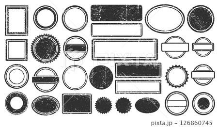 Stamps frames vector icon shape set. Stamp grunge ink rubber labels sign collection. Isolated on white background. Black round and square stamp border pack. Stamps frames vector icon shape set. Stamp grunge ink rubber labels sign collection. Isolated on white background. Black round and square stamp border pack. 126860745