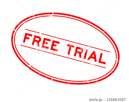 Grunge red free trial word oval rubber seal stamp on white background 126861087