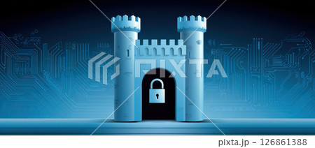 Cybersecurity concept with castle and padlock...のイラスト素材 [126861388] - PIXTA