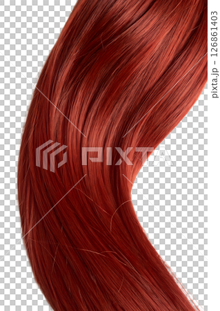 Close-up of a single fiery red hair strand detailed texture, warm tones, beauty and genetics concept 126861403