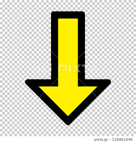 A simple arrow with a yellow center and a black border 126861646