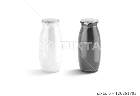 Blank black and white plastic bottle with drinkable yogurt mockup 126861783