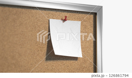 Blank white paper note pinned cork-board mockup, depth of field 126861794