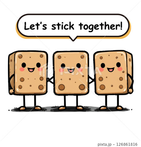 Three cute, cartoonish fudge characters stand hand in hand, exuding a joyful and playful vibe. Three cute, cartoonish fudge characters stand hand in hand, exuding a joyful and playful vibe. 126861816