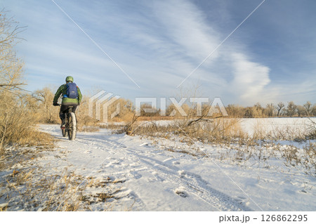 riding a fat mountain bike in winter, cold day in Colorado 126862295
