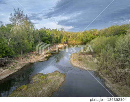 Bourbeuse River near Rosebud, Missouri in springtime scenery, aerial view 126862304