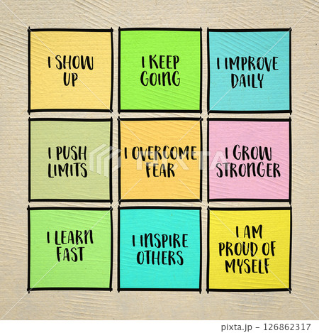 I am proud of myself - set of inspirational notes, positive affirmation concept I am proud of myself - set of inspirational notes, positive affirmation concept 126862317