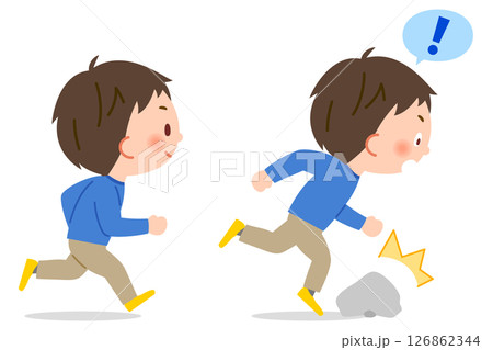 走って石に躓く男子小学生 走って石に躓く男子小学生 126862344