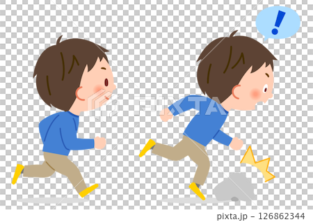 走って石に躓く男子小学生 走って石に躓く男子小学生 126862344