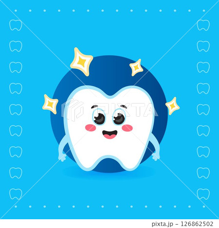 Cute Smiling Tooth Character Mascot on Blue Background 126862502