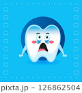 Cute Tooth Character Mascot with Shocked Expression on Blue Background 126862504