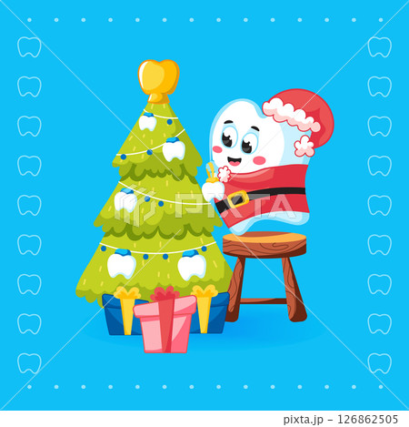 Cute Tooth Santa Decorating Christmas Tree with Golden Garland 126862505