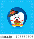 Cute Tooth Character Holding Thanksgiving Turkey 126862506