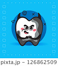 Cute Evil Black Tooth Character Mascot on Blue Background 126862509