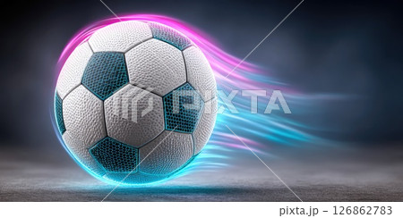 Futuristic Soccer Ball with Neon Speed Trail Futuristic Soccer Ball with Neon Speed Trail 126862783