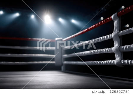 Empty Boxing Ring Under Arena Lights 126862784