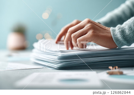 Professional Hands Organizing Business Documents and Reports 126862844