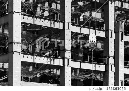 Close-up of steel structure for building construction in Taiwan. Close-up of steel structure for building construction in Taiwan. 126863056