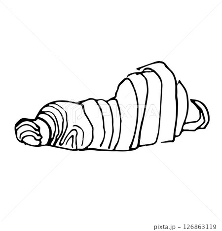 Outline hand drawn croissant on white background, pastry for design and mockups in sketch style Outline hand drawn croissant on white background, pastry for design and mockups in sketch style 126863119