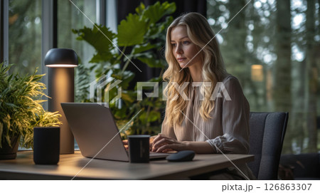 Woman in cozy workspace Woman in cozy workspace 126863307