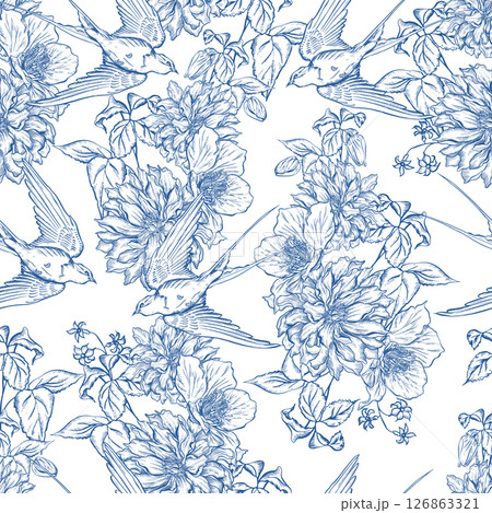 Graphic seamless pattern with flowers. Graphic seamless pattern with flowers. 126863321