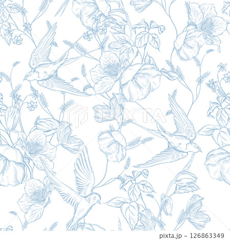 Graphic seamless pattern with flowers. Graphic seamless pattern with flowers. 126863349