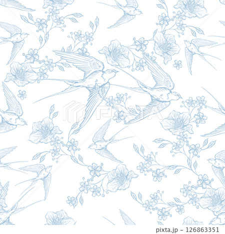 Graphic seamless pattern with flowers. 126863351